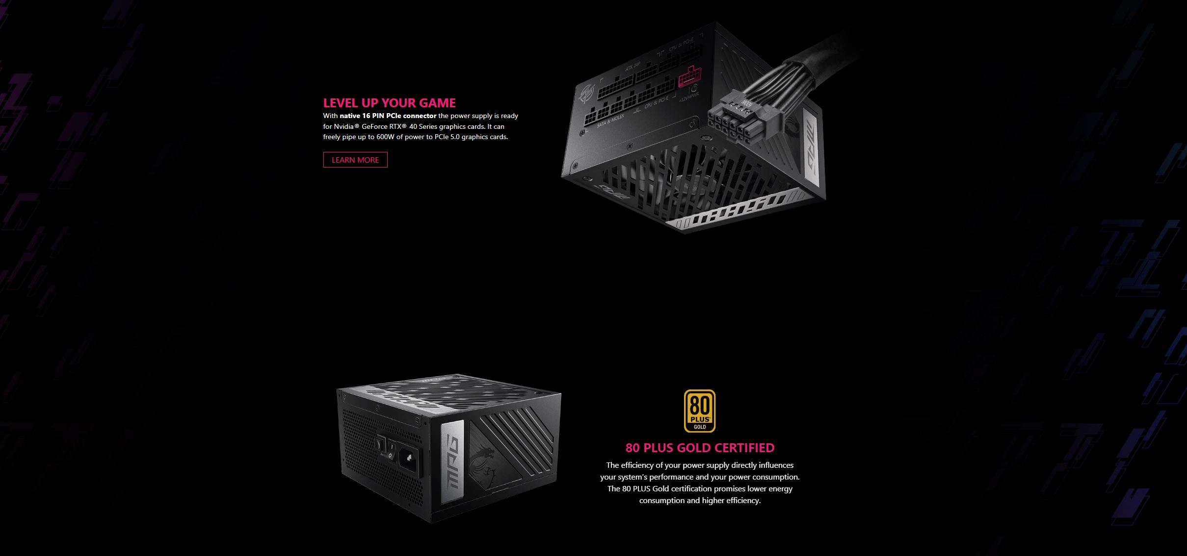 MSI (MPG A850G PCIE5) 850W PCIE5 80+ Gold Full Modular Power Supply